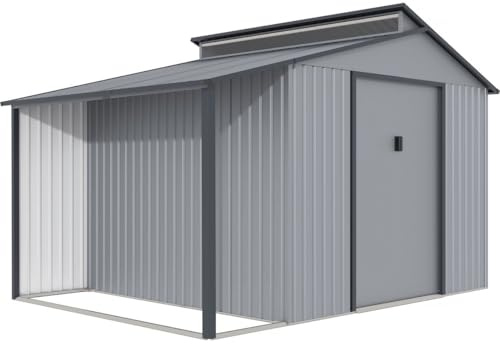 Habitat et Jardin Gerätehaus aus Metall mit Unterstand Madras - 9,12 m² - 355 x 257 x 237 cm - Grau
