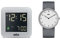 Braun Geschenkset 2-Zeiger Analog Quarzuhr mit weißem Zifferblatt, grauem Silikonkautschukband und Zwei Zeigern Digitaler Reisewecker in Grau, Modell BN0231WHGYG, BC08G (2er Pack)