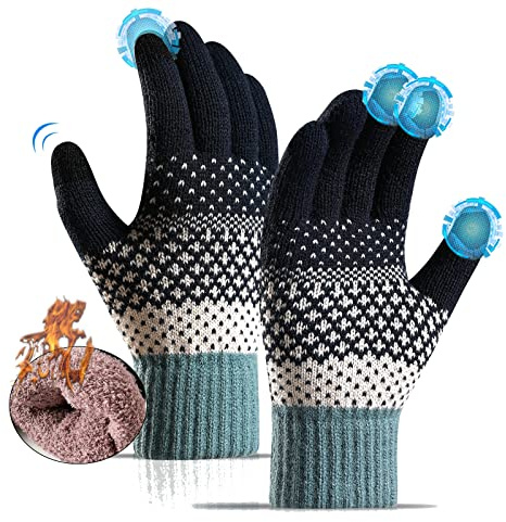 Sakiida Winter Handschuhe Herren Damen - Thermo Winterhandschuhe - Touchscreen Damen Warme Thermohandschuhe - Imitation Kaschmir Dehnbares Material (Schwarze Spitze)