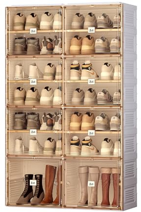 ANTBOX Portable Shoe Rack Organizer for Closet Entryway, Stackable Sneaker Storage Shoe Cabinet with Magnetic Clear Door, Large Plastic Storage containers Bins with Lids 7 Tiers 28 Pairs