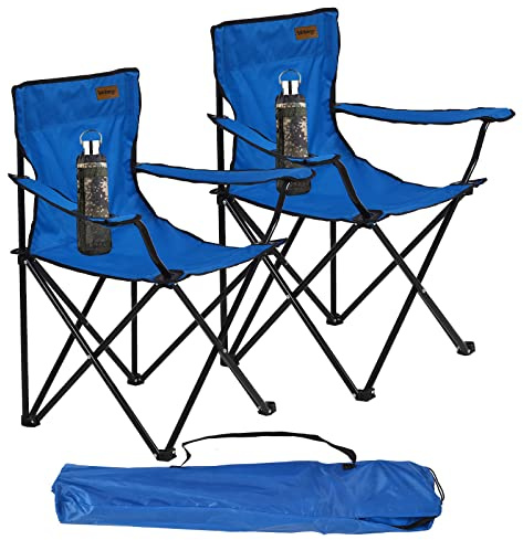 Rainberg Folding Camping Chairs, Comfortable Heavy Duty Structure, Extra Wide Garden Chair with Hard Armrest, Foldable Fishing Chair Outdoor Fold up, Cup Holder with Carry Bag. (Pack of 2, Blue)
