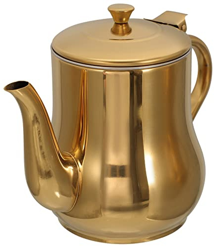 Luxshiny Stainless Steel Oil Strainer Container 500ml Multi-Purpose Seasoning Jug Golden 7.08x3.14x5.11inch Grease Keeper for Home and Restaurant Use, Dishwasher Safe