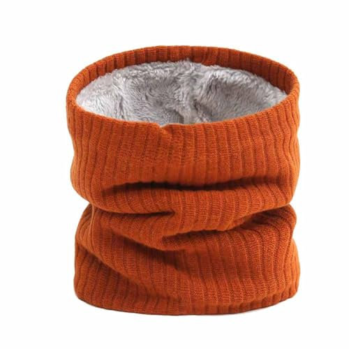 SHTGOI Winter Doppellagiger Schlauchschal Klassischer Vertikal Gestrickter Schal Mit Warmes Plüschfutter Unifarben Loop schal Wolle Rundschal Nackenwärmer für Männer Damen Sport Fahrrad Orange