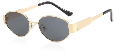 AKJAXQU Gafas de Sol Retro Mujer Hombre Metal Ovaladas de Moda Gafas de Sol Clásicas con Protección UV400
