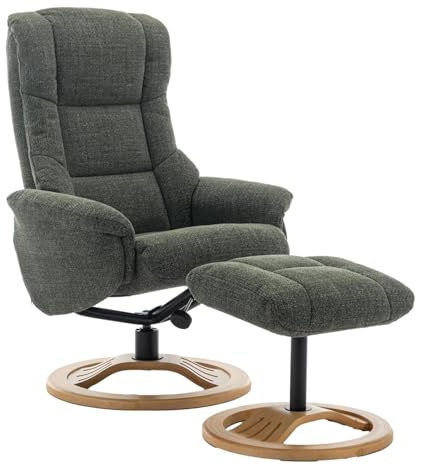 Morris Living The Mandalay Swivel Recliner Chair & Footstool in ChaCha Fern Green Fabric