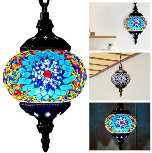 Kexfory Romantico Bar Ristorante Lampada a sospensione mediterranea Esotico stile turco Turco marocchino Mosaico Lampada da soffitto a sospensione Lampadario classico for la casa Decorazione