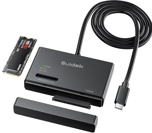 SUIDEK M.2 NVME SSD Enclosure Adapter, Type-C 10Gbps to NVME and SATA Hard Drive Reader External Adapter, M.2 NVMe & SATA to USB C Docking Station with M Key Any Sizes and 2.5/3.5 Solid State Disk