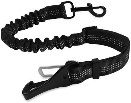 Redamancy 70cm hundsäkerhetsbälte för bil, 3 i 1 hundsäkerhetsbälte, säkerhetsbälte för justerbar lång och kort, hundbälte i bilbaksäte med elastisk stötdämpning, svart