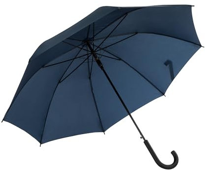 Idena 50109 - Stockschirm in Blau mit Durchmesser 100 cm, Regenschirm mit automatischer Öffnung und Soft-Touch Griff, Länge ca. 88 cm