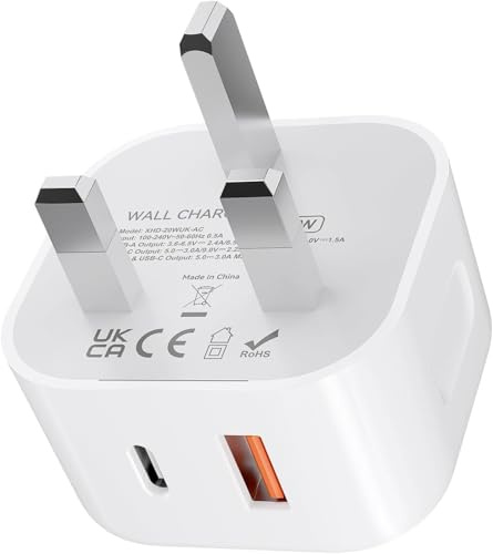 USB C Plug, 20W USB C and USB Wall Charger, Dual Port Fast Charging Type C Adapter Compatible with iPhone 15/15 Pro/15 Pro Max/14/14 Pro/13/13 Mini/12/12 Pro Max,iPad Etc