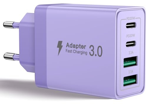 Aioneus Cargador USB C, 40W Cargador iPhone Carga Rápido 4 Puertos Enchufe USB C con Doble PD Tipo C y USB A, Movil Cargador Pared USB Múltiple Adaptador Corriente para iPhone 16 15/14/13/12, Samsung