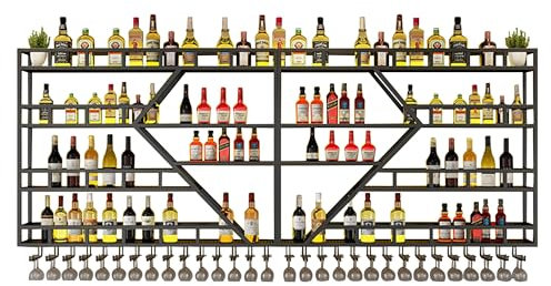 Botellero Vino Pared con Luz Vinoteca Mueble Bar Garrafeira Mini Bar Wine Rack Comedor Cocina con Soporte Copas Colgante para Barra para Bar Cocina Comedor Bodega Bar(Black-yellow light,200cm(79in))