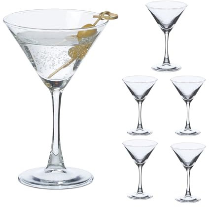 Relaxdays Copas de Martini, Set 6, 140 ml, Cosmopolitan, Manhattan, Aptas para Lavavajillas, Vasos Cóctel, Transparente