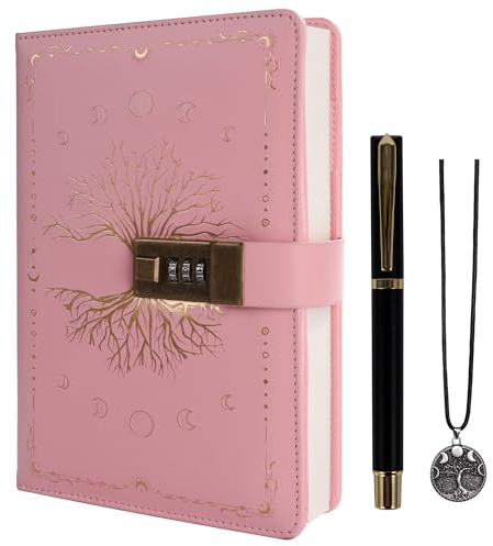 TIEFOSSI Diario con Lucchetto, Diario Vintage Albero della Vita con Lucchetto per Donne Uomini, Quaderno A5 Ricaricabile con Lucchetto per Scrivere, 224 Pagine Numerate