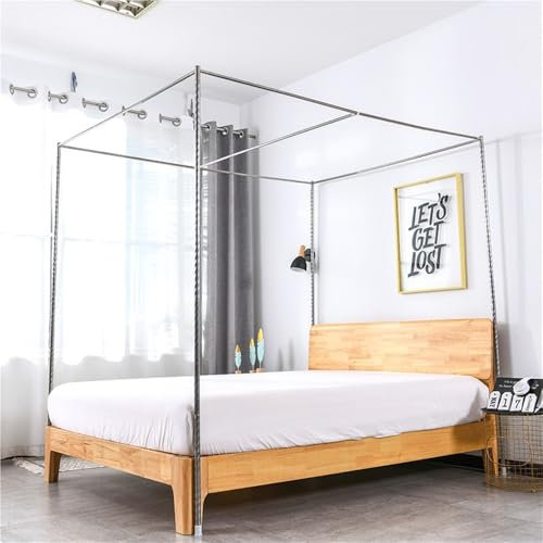 Betthimmel-Halterungs-Set aus Edelstahl mit Ventilator-Querstange, vertikale Vorhanghalterung für verdickte Haushaltsbettvorhänge (200 x 220 cm/King-Size)