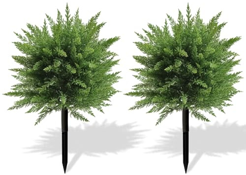 40cm Künstliche Zypresse Formschnitt Kugelbäume mit Erdspieß, UV-beständige Lebensechte Kunststräucher Gefälschte Zypresse Kunstbaum Pflanze für Veranda, Garten, Innen- und Außenbereich (2 Stück)
