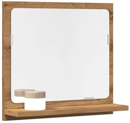 Myheimly Badspiegel mit Ablage Wandspiegel Badezimmerspiegel Bad Spiegel Hängespiegel Badezimmer Badmöbel 60x10,5x37cm Holzwerkstoff Badspiegel Eiche handwerklich,40 x 11 x 37 cm