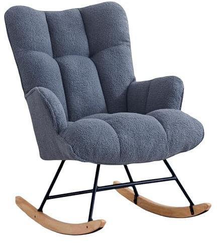 XH.Easy Go Schaukelstuhl Stillsessel Schaukelsessel mit Armlehnen Gepolsterter Schwingsessel Stillstuhl Sessel Relaxsessel für Wohnzimmer Schlafzimmer Babyzimmer, Bis 136 kg Belastbar, Dunkelblau