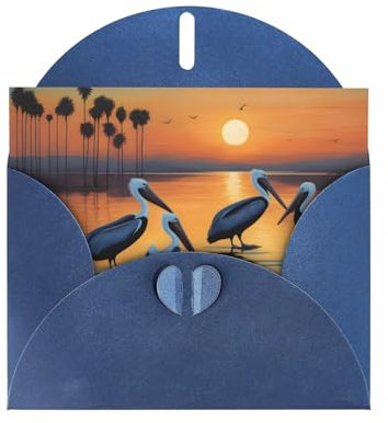Blue YYHHAOFA Pelicans Kunstdruck-Grußkarte – hochwertiges Perlglanz-Papier mit doppelseitigem Perleffekt und funkelndem Design