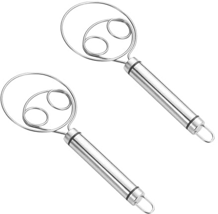 CLEK 2Pcs Dough Whisk,Danish Dough Whisk, Double Eyes Stainless Steel Handle, for Sour Bread, Baking Cake, Sourdough, Dessert, Pizza