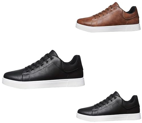 Läderskor herr sneakers sportskor av läder för män sneakers halkfria sportskor platt sula fritidsskor bekväma promenadskor halkfria träningsskor enfärgade komfortskor, svart, 42 EU