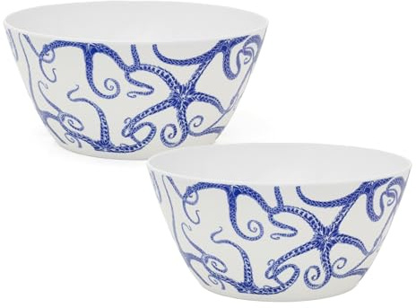 Carousel Home Set of 2 Large Starfish Salad Serving Bowls | Nautical Plastic Bowls for Outdoor Dining, BBQs & Parties | Durable Kitchen Tableware - 25x12cm
