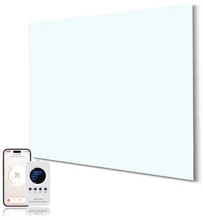 Hocosyme Infrarot-Glasheizung 800W – Smart-Heizung mit Fernbedienung & WiFi (Tuya APP) – Überhitzungsschutz, TÜV-geprüft, Energiesparend, Weiß