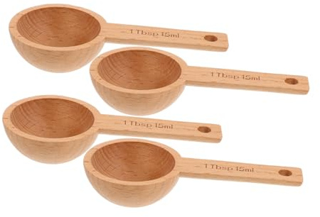 GLEAVI Cuillères Doseuses à Café En Bois De Hêtre 15ml, Lot De 4, Cuillères Mesure Pour Grains De Café Et Thé, Ustensiles Cuisine Pour Usage Domestique