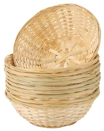 CHIHEUNG Lot de 10 corbeilles à pain rondes en bambou de 23 x 7 cm, paniers en osier naturel pour présentation de pain, fruits et collations