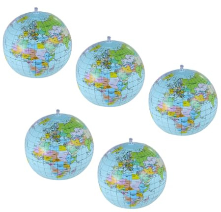 FUNNETOYU Ballons de Plage Gonflables Globe Terrestre 5 Pcs en PVC | Jouets de Plage Légers pour Piscine et Intérieur, Design Globe Monde, Faciles à Transporter Ranger