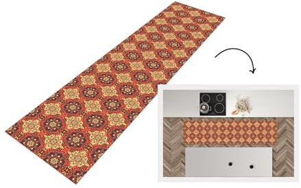 KitchenYeah© Küchenläufer rutschfest Kitchen Runner Non Slip Waterproof | 200x50 cm - Bodenschutzmatte Küche Rutschfeste Küchenmatte Abwischbar Flur Mandala - Blumen - Boho - Muster