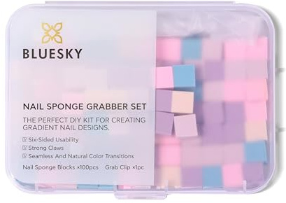 Bluesky Nail Art Sponge Grabber Set – Precision Gradient & Ombré Applicator for Gel Polish - 100 x Nail Sponges, 1 x Metal Grabber, Mess-Free Nail Design Tool