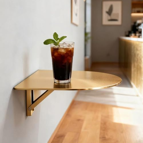 QSPNVFB Halbrund Wandklapptisch Kleiner Edelstahl Pub-Tisch 30cm Schwimmend Bartisch Faltbarer Tischhalterung Für Balkon KüChe Kaffee(Gold)