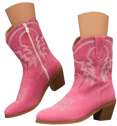 Cowboy stövlar för kvinnor breda vad knähöga stövlar kvinnor västerländsk cowboy tossor mitten av vaden broderade cowgirlskor bred passform kvinnors stövel bredd broderad mocka cowgirl stövel tjock