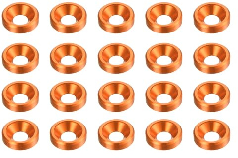 QUARKZMAN 20pcs Rondelle Fraisée M3 En Alliage D'Aluminium Anodisé Rondelles De Finition, Joints De Vis Pour Pièces D'Accessoires Mécaniques, Orange