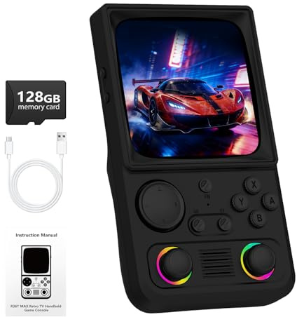 R36TMAX Console di gioco portatile retrò, console di gioco retrò con schermo IPS da 4,0 con oltre 18.000 giochi classici, supporta multiplayer Wi-Fi e modalità 2 giocatori, batteria 4000 mAh (nero