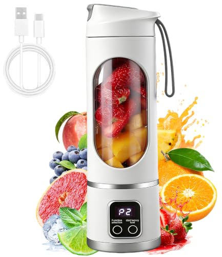 Portable Blender, 450ml USB Rechargeable Mini Bullet Blender, Low Noise Personal Juicer Bottle, Portable Blender Smoothie Maker for Fruits, Shakes, Perfect for Home, Office, School, Outdoors, White