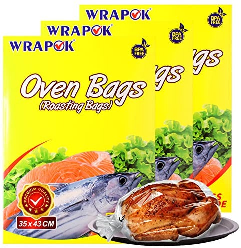 WRAPOK Oven Cooking Bags Medium Size Roasting Baking Bag for Meats Ham Ribs Poultry Seafood on Thanksgiving, 14 x 17 Inch - 15 Bags Total(Pack of 3)