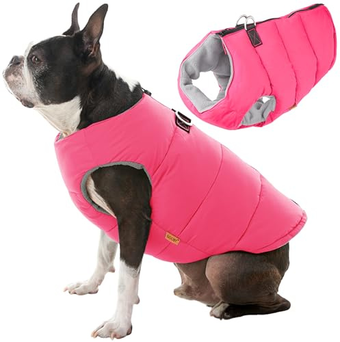 Gooby Padded Vest Dog Jacket - Solid Pink, Small - Warm Zip Up Vest Fleece Jacket with Dual D Ring Leash Water Resistant for Small to Medium Dogs