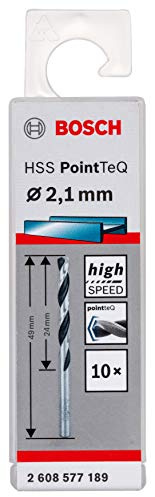Bosch Accessories 2608577189 HSS PointTeQ (2,1 x 24 x 49 mm) - Set da 10 Pezzi di Punte Elicoidali per Trapano per Metallo, Acciaio, Fusione o Plastica, Grigio (Argento), Ø 2.1 mm