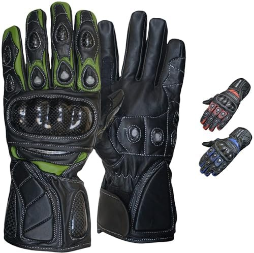 German Wear Motorradhandschuhe aus Kalbsleder Biker Handschuhe mit Knöchelprotektor, Wildleder-Handfläche, verstellbarem Klettverschluss für Motorrad, Motocross & Outdoor