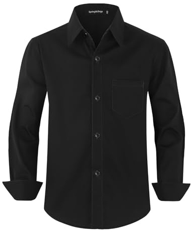 Spring&Gege Boys' Long Sleeve Solid Formal Uniform Cotton Twill Dress Shirts, Black, 5-6 Years