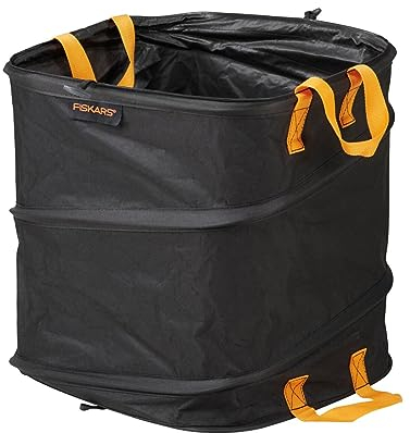 Fiskars Sac à végétaux pop-up avec poignées, Peu encombrant et pliable, Capacité : 73 l, Hauteur (deplié) : 46 cm, Largeur : 40 cm, Noir/Orange, Ergo, 1028371