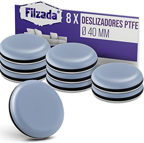 Filzada® 8X Teflongleiter Selbstklebend Ø 40mm Rund - Möbelgleiter PTFE | Teppichgleiter für Stuhl, Tisch, Möbelfüße - Bodenschutz raue Böden, Fliesen, Teppich - hohe Belastbarkeit - geräuscharm