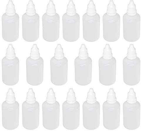 Othmro Tropfflaschen aus PE-Kunststoff, 50 ml, zum Drücken, dünne Öffnung, mit Flüssigkeitsproben, mit kindersicherem weißem Kappe, 20 Stück