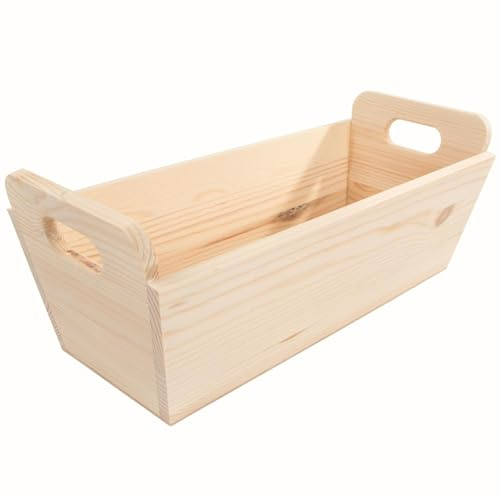 Boîte décorative multifonction en bois avec poignées 35 x 14 x 13 cm | Paniers à pain | Fenêtres d'intérieur en pot de fleurs | Graines d'herbes pour travaux manuels | Bois naturel non peint