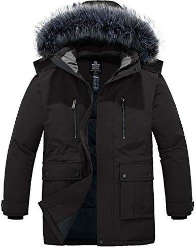 Wantdo Quiltad bomull vinter utomhus parkas jackor för män, svart, S