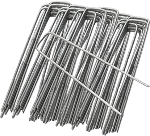 FLONATUR - Grapas para Césped Artificial - 25 Piquetas sin Arandelas - Mallas Antihierba - Piquetas Camping Suelo Duro - Clavos Jardín - Anclaje Suelo - Metal - 3mm - 15x3x15cm