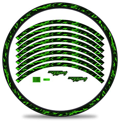 Set of 16 Wheel Rim Stickers for Bicycle Rims in Future Design Complete Set for 27 Inch 29 Inch for Road Bike Mountain Bike MTB Balance Bike RX027 (Neon Green, Matte)