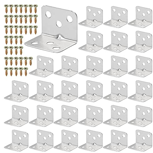 30 Stück Edelstahl Winkelverbinder 36 X 27 mm, 90 Grad L Klammern Winkel, Schwerlast Metallwinkel, mit 120 M4 Schrauben, für Holzmöbel, Tabelle, Tisch, Stuhl, Bücherregal, Schränke (6-Loch-Winkel)